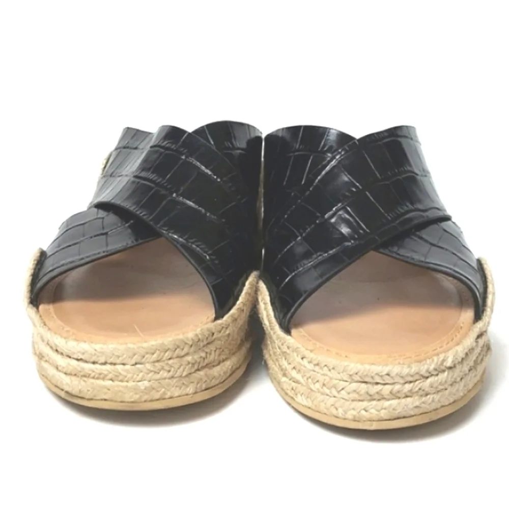 Aquatalia Marina Leather Croc Embossed Crisscross Espadrille Wedges Black Size 7